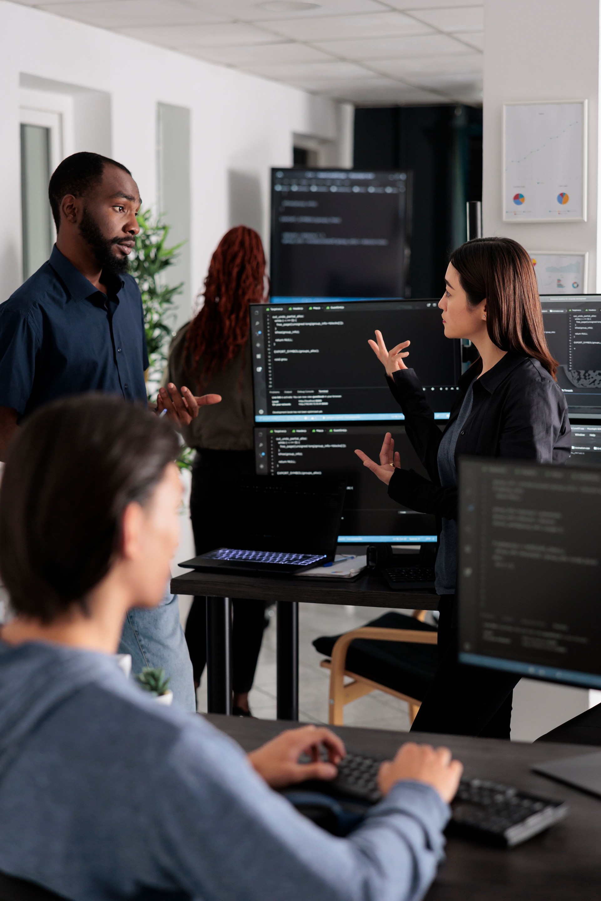 Software developer programming source code algorithm on computer